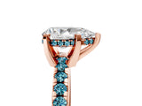 Rose gold Pear Cut Diamond Solitaire Ring with Round with Blue Topaz side stone Pavé Band and Four-Prong Setting_41