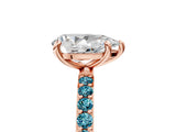 Rose gold Pear Cut Diamond Solitaire Ring with Round with Blue Topaz side stone Pavé Band and Prong Setting_17