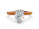 Rose gold Pear Cut Diamond Solitaire Ring with Round with Citrine side stone Pavé Band and Four-Prong Setting_36