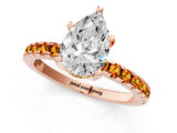 Rose gold Pear Cut Diamond Solitaire Ring with Round with Citrine side stone Pavé Band and Four-Prong Setting_37