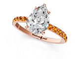 Rose gold Pear Cut Diamond Solitaire Ring with Round with Citrine side stone Pavé Band and Prong Setting_13