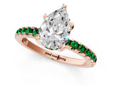 Rose gold Pear Cut Diamond Solitaire Ring with Round with Emerald side stone Pavé Band and Four-Prong Setting_37