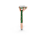 Rose gold Pear Cut Diamond Solitaire Ring with Round with Emerald side stone Pavé Band and Four-Prong Setting_38