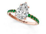 Rose gold Pear Cut Diamond Solitaire Ring with Round with Emerald side stone Pavé Band and Prong Setting_37