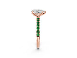 Rose gold Pear Cut Diamond Solitaire Ring with Round with Emerald side stone Pavé Band and Prong Setting_38