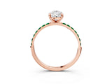 Rose gold Pear Cut Diamond Solitaire Ring with Round with Emerald side stone Pavé Band and Prong Setting_39