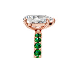 Rose gold Pear Cut Diamond Solitaire Ring with Round with Emerald side stone Pavé Band and Prong Setting_41