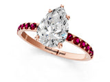 Rose gold Pear Cut Diamond Solitaire Ring with Round with Garnet side stone Pavé Band and Prong Setting_25
