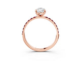 Rose gold Pear Cut Diamond Solitaire Ring with Round with Garnet side stone Pavé Band and Prong Setting_27
