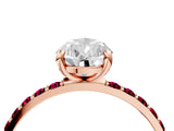 Rose gold Pear Cut Diamond Solitaire Ring with Round with Garnet side stone Pavé Band and Prong Setting_28