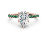 Rose gold Pear Cut Diamond Solitaire Ring with Round with Green Sapphire side stone Pavé Band and Four-Prong Setting_36