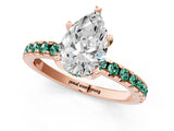 Rose gold Pear Cut Diamond Solitaire Ring with Round with Green Sapphire side stone Pavé Band and Four-Prong Setting_37