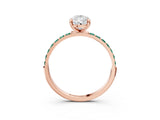 Rose gold Pear Cut Diamond Solitaire Ring with Round with Green Sapphire side stone Pavé Band and Prong Setting_3