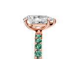 Rose gold Pear Cut Diamond Solitaire Ring with Round with Green Sapphire side stone Pavé Band and Prong Setting_5