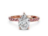 Rose gold Pear Cut Diamond Solitaire Ring with Round with Morganite side stone Pavé Band and Prong Setting_12