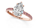 Rose gold Pear Cut Diamond Solitaire Ring with Round with Morganite side stone Pavé Band and Prong Setting_13