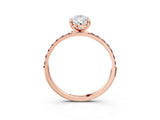 Rose gold Pear Cut Diamond Solitaire Ring with Round with Morganite side stone Pavé Band and Prong Setting_15