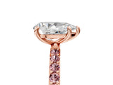 Rose gold Pear Cut Diamond Solitaire Ring with Round with Morganite side stone Pavé Band and Prong Setting_17