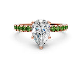 Rose gold Pear Cut Diamond Solitaire Ring with Round with Peridot side stone Pavé Band and Four-Prong Setting_36