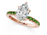 Rose gold Pear Cut Diamond Solitaire Ring with Round with Peridot side stone Pavé Band and Four-Prong Setting_37