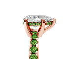 Rose gold Pear Cut Diamond Solitaire Ring with Round with Peridot side stone Pavé Band and Four-Prong Setting_41