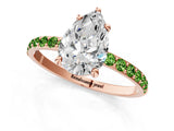 Rose gold Pear Cut Diamond Solitaire Ring with Round with Peridot side stone Pavé Band and Prong Setting_1
