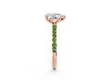 Rose gold Pear Cut Diamond Solitaire Ring with Round with Peridot side stone Pavé Band and Prong Setting_2