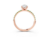 Rose gold Pear Cut Diamond Solitaire Ring with Round with Peridot side stone Pavé Band and Prong Setting_3