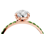 Rose gold Pear Cut Diamond Solitaire Ring with Round with Peridot side stone Pavé Band and Prong Setting_4