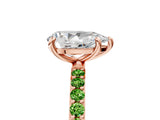Rose gold Pear Cut Diamond Solitaire Ring with Round with Peridot side stone Pavé Band and Prong Setting_5