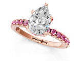 Rose gold Pear Cut Diamond Solitaire Ring with Round with Pink Sapphire side stone Pavé Band and Four-Prong Setting_37