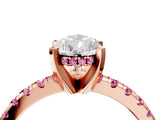 Rose gold Pear Cut Diamond Solitaire Ring with Round with Pink Sapphire side stone Pavé Band and Four-Prong Setting_40