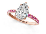 Rose gold Pear Cut Diamond Solitaire Ring with Round with Pink Sapphire side stone Pavé Band and Prong Setting_13