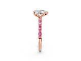 Rose gold Pear Cut Diamond Solitaire Ring with Round with Pink Sapphire side stone Pavé Band and Prong Setting_14