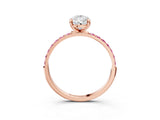 Rose gold Pear Cut Diamond Solitaire Ring with Round with Pink Sapphire side stone Pavé Band and Prong Setting_15