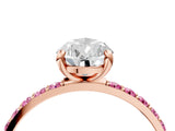 Rose gold Pear Cut Diamond Solitaire Ring with Round with Pink Sapphire side stone Pavé Band and Prong Setting_16