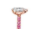 Rose gold Pear Cut Diamond Solitaire Ring with Round with Pink Sapphire side stone Pavé Band and Prong Setting_17