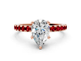 Rose gold Pear Cut Diamond Solitaire Ring with Round with Ruby side stone Pavé Band and Four-Prong Setting_36