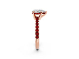 Rose gold Pear Cut Diamond Solitaire Ring with Round with Ruby side stone Pavé Band and Four-Prong Setting_38