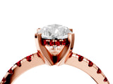 Rose gold Pear Cut Diamond Solitaire Ring with Round with Ruby side stone Pavé Band and Four-Prong Setting_40
