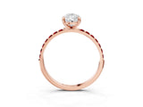 Rose gold Pear Cut Diamond Solitaire Ring with Round with Ruby side stone Pavé Band and Prong Setting_3