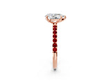 Rose gold Pear Cut Diamond Solitaire Ring with Round with Ruby side stone Pavé Band and Prong Setting_38