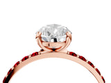 Rose gold Pear Cut Diamond Solitaire Ring with Round with Ruby side stone Pavé Band and Prong Setting_40