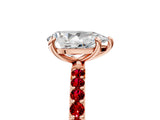 Rose gold Pear Cut Diamond Solitaire Ring with Round with Ruby side stone Pavé Band and Prong Setting_41