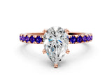 Rose gold Pear Cut Diamond Solitaire Ring with Round with Tanzanite side stone Pavé Band and Four-Prong Setting_36