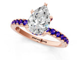 Rose gold Pear Cut Diamond Solitaire Ring with Round with Tanzanite side stone Pavé Band and Four-Prong Setting_37