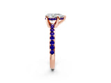 Rose gold Pear Cut Diamond Solitaire Ring with Round with Tanzanite side stone Pavé Band and Four-Prong Setting_38
