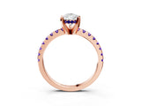 Rose gold Pear Cut Diamond Solitaire Ring with Round with Tanzanite side stone Pavé Band and Four-Prong Setting_39