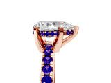Rose gold Pear Cut Diamond Solitaire Ring with Round with Tanzanite side stone Pavé Band and Four-Prong Setting_41