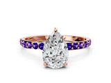 Rose gold Pear Cut Diamond Solitaire Ring with Round with Tanzanite side stone Pavé Band and Prong Setting_12